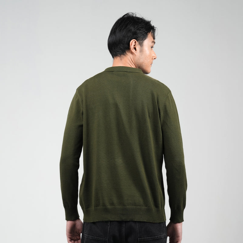 PETRONAS Long Sleeve Cardi Polo - Olive