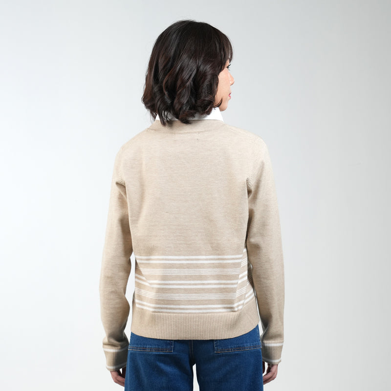 PETRONAS Women's Striped Cardigan - Beige