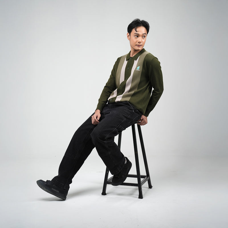 PETRONAS Long Sleeve Cardi Polo - Olive